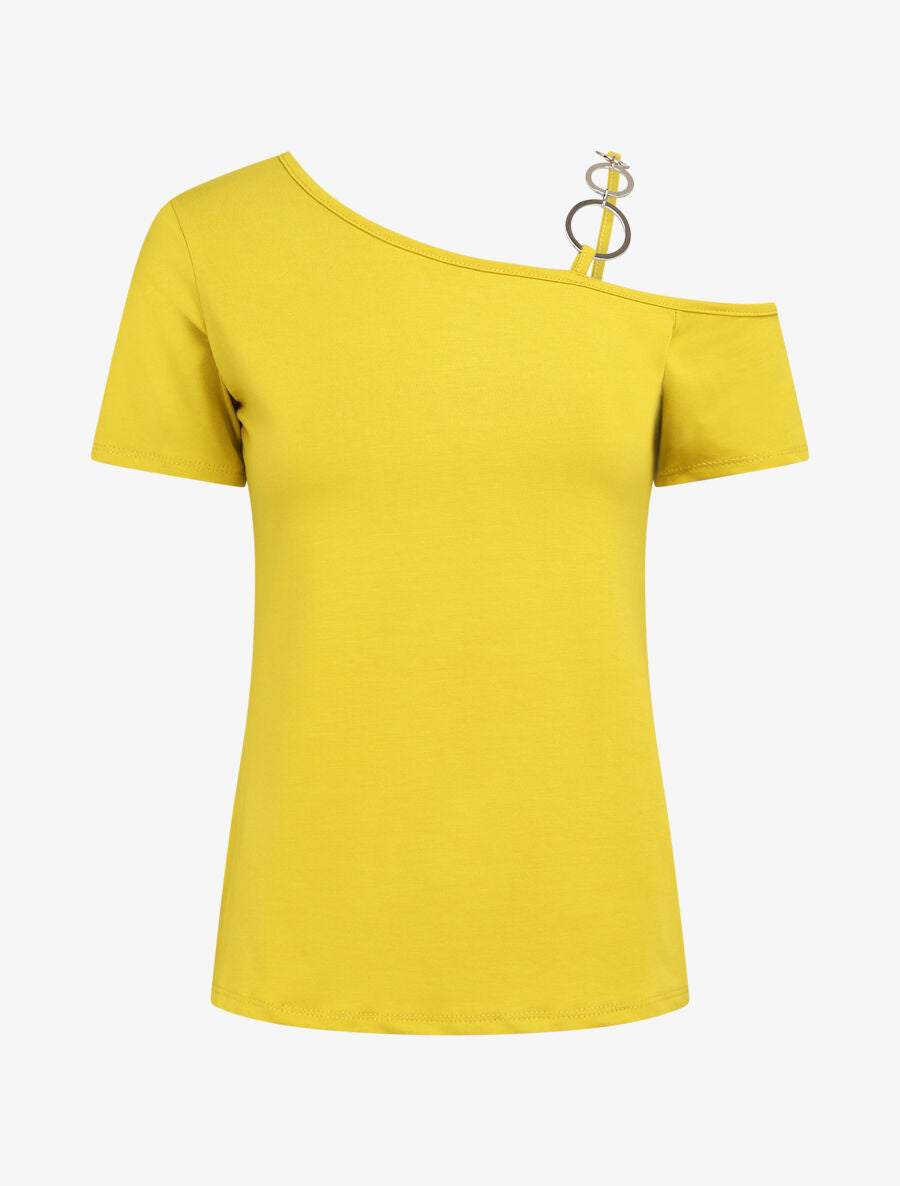 T-shirt à col rond à anneaux - Jaune - 1