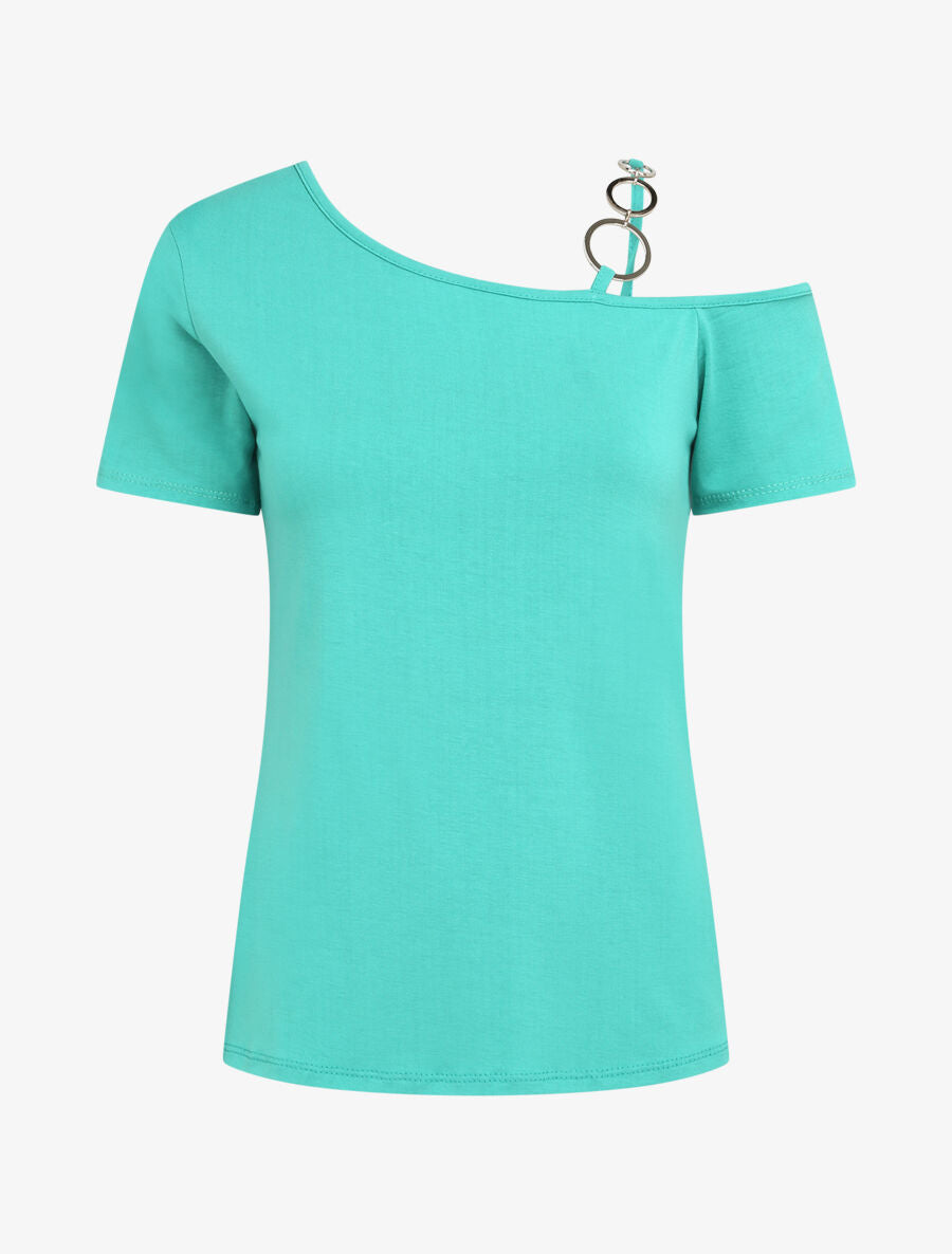 T-shirt à col rond à anneaux - Turquoise - 4