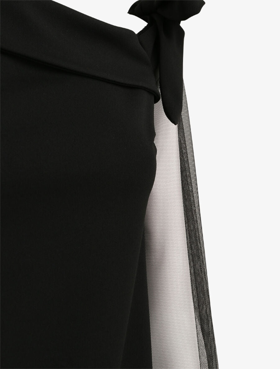 Top à manches en tulle et détail noeud - Noir - 3