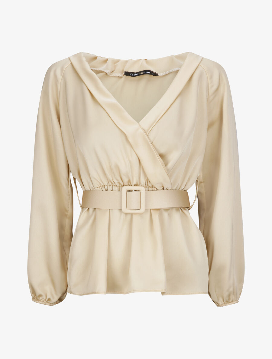 Blouse péplum satinée - Beige - 4
