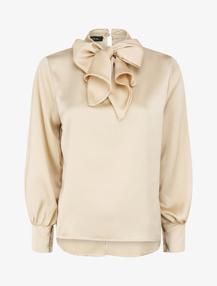 Top satiné à col lavallière - Beige - 1