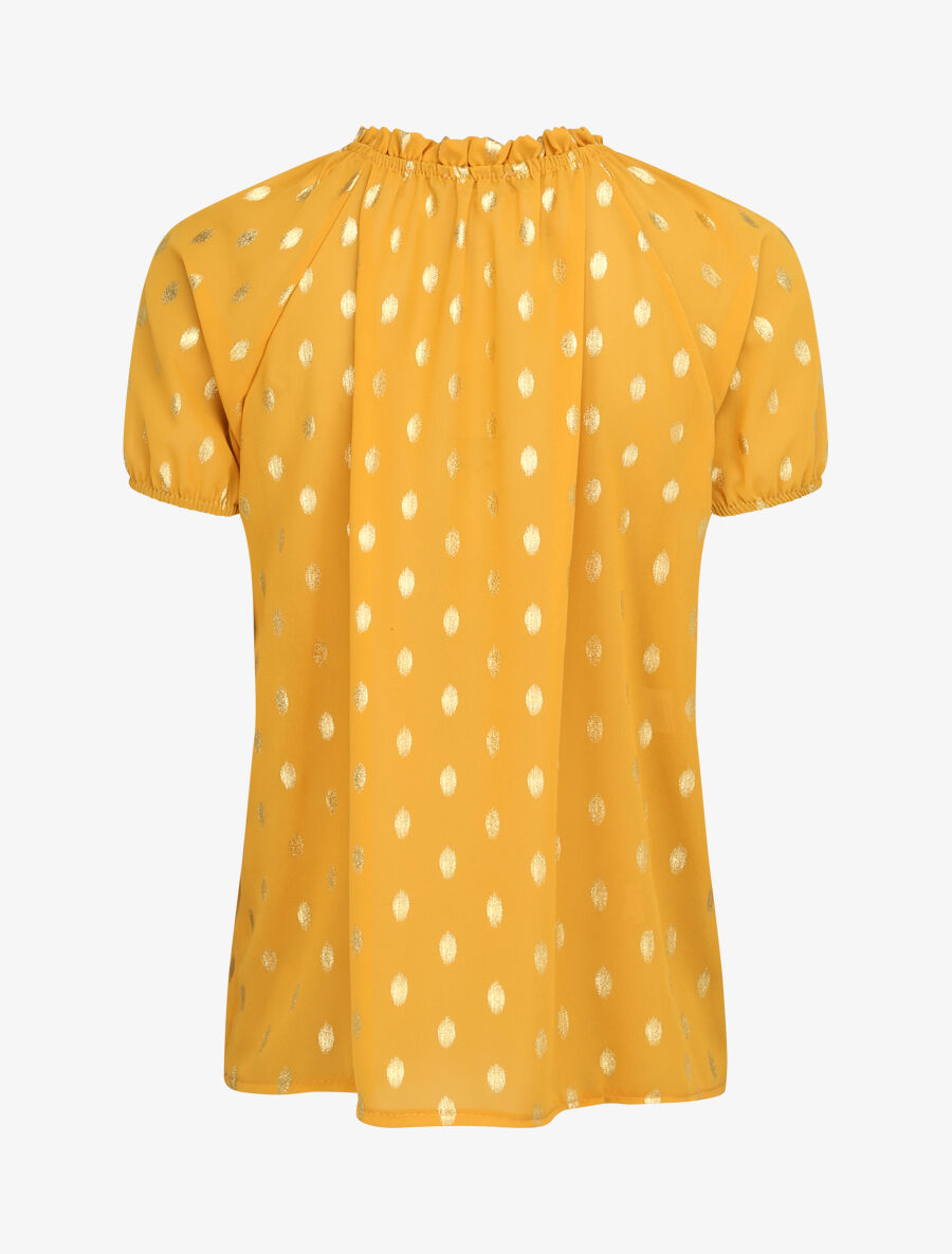 Top imprimé pois stylisés et irisés à col volanté - Moutarde - 2
