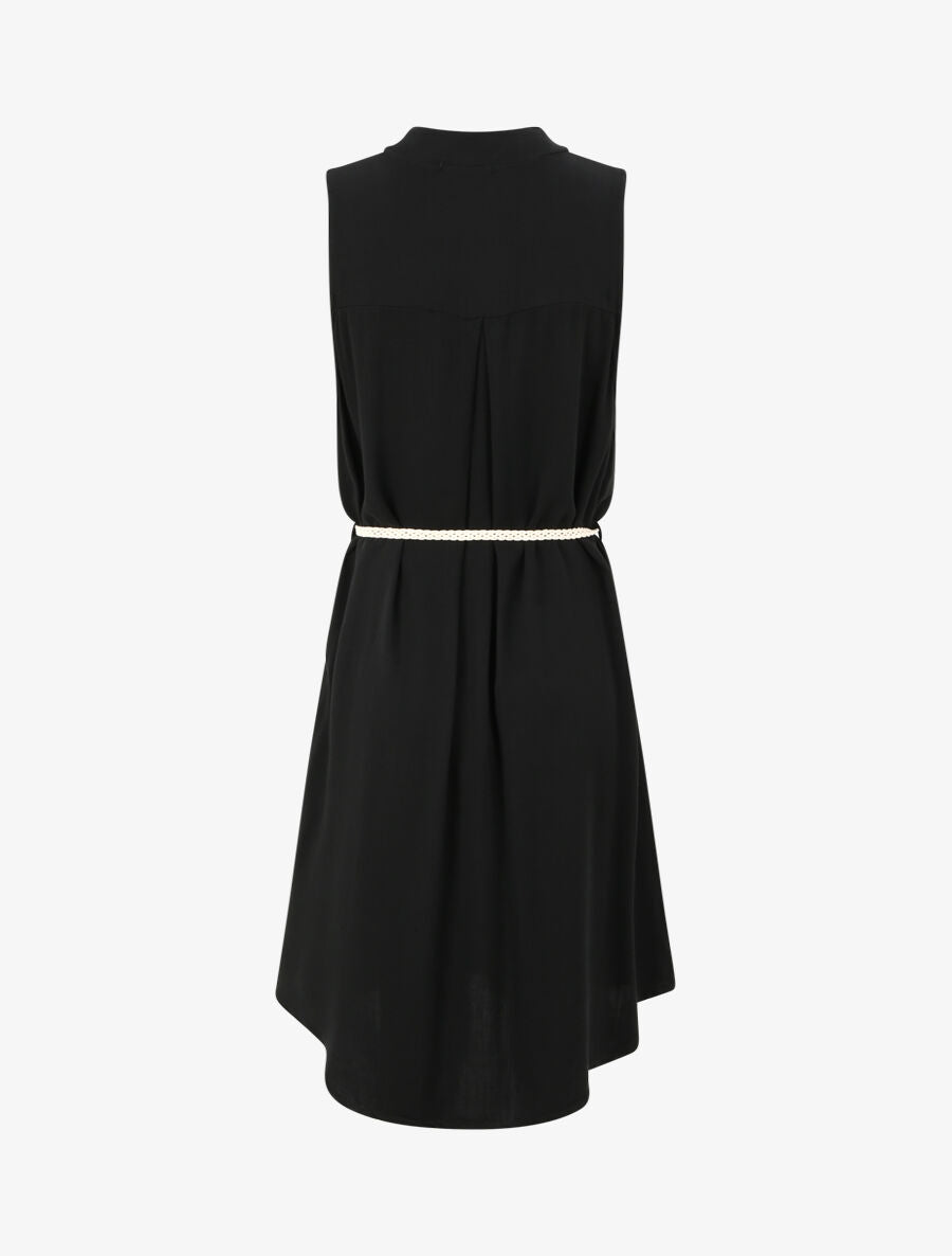 Robe chemise mi-longue unie à poches décoratives - Noir - 2