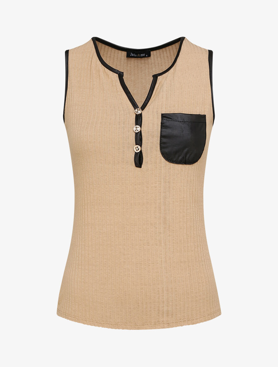 Débardeur droit uni à poche poitrine - Beige - 1