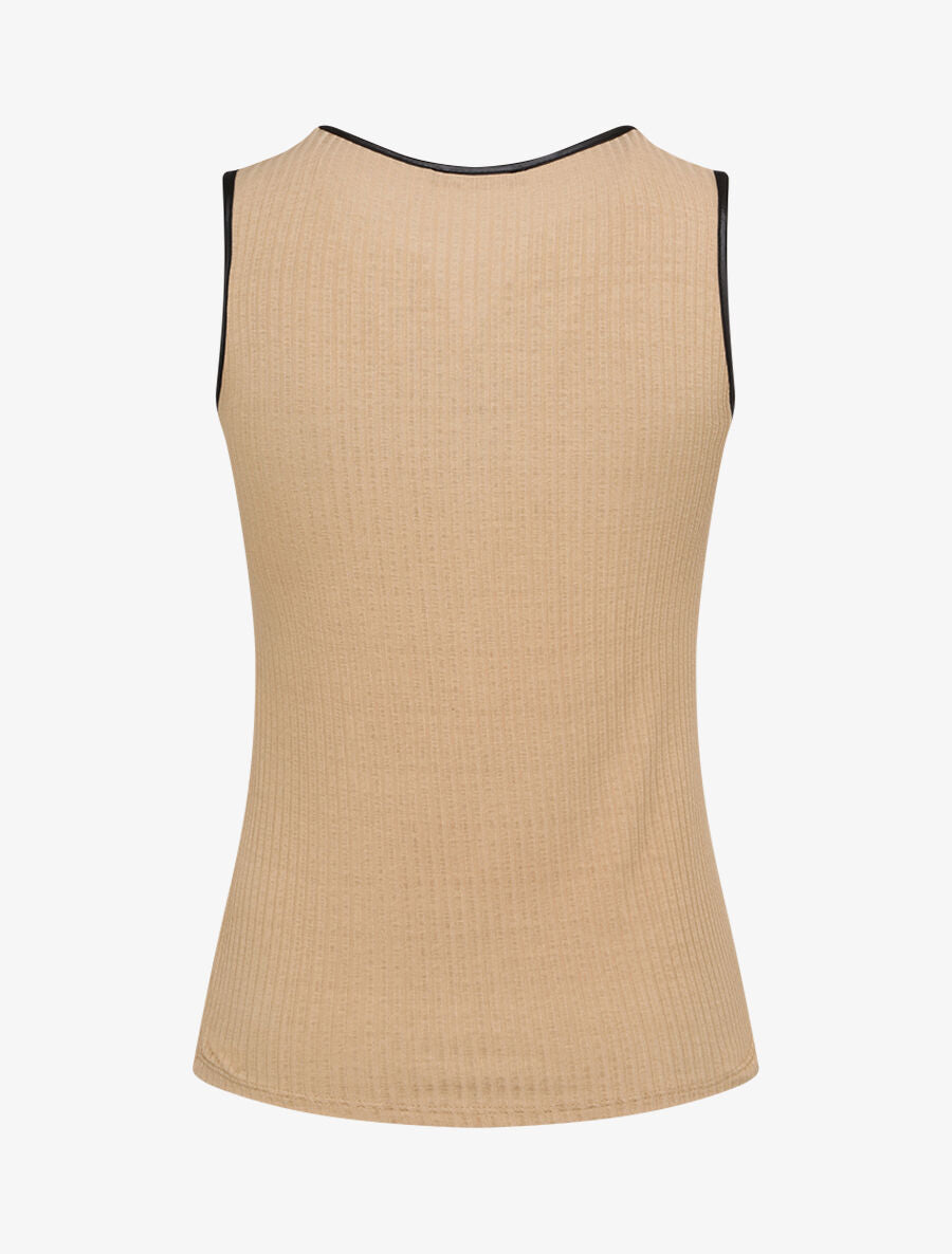 Débardeur droit uni à poche poitrine - Beige - 2
