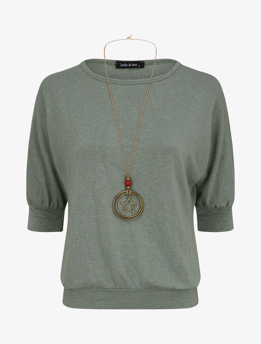 Top loose irisé manches 3/4 - Vert olive - 5