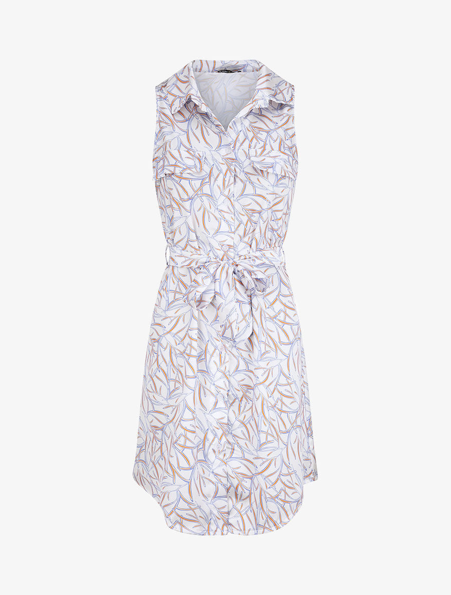 Robe chemise droite sans manches imprimé graphique - Blanc - 5