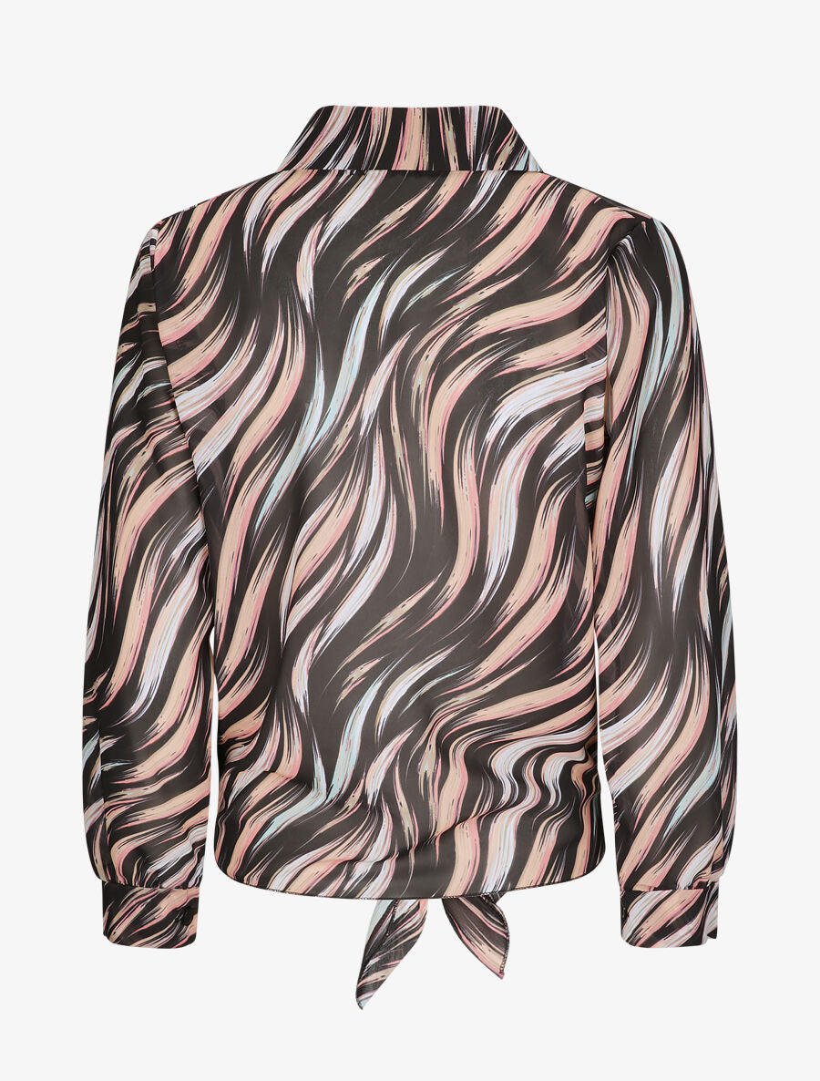 Chemise droite à nouer imprimé lignes stylisées - Noir - 2