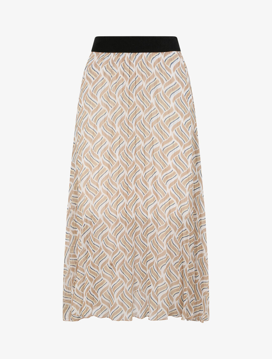 Jupe plissée mi-longue évasée imprimé géométrique stylisé - Beige - 4