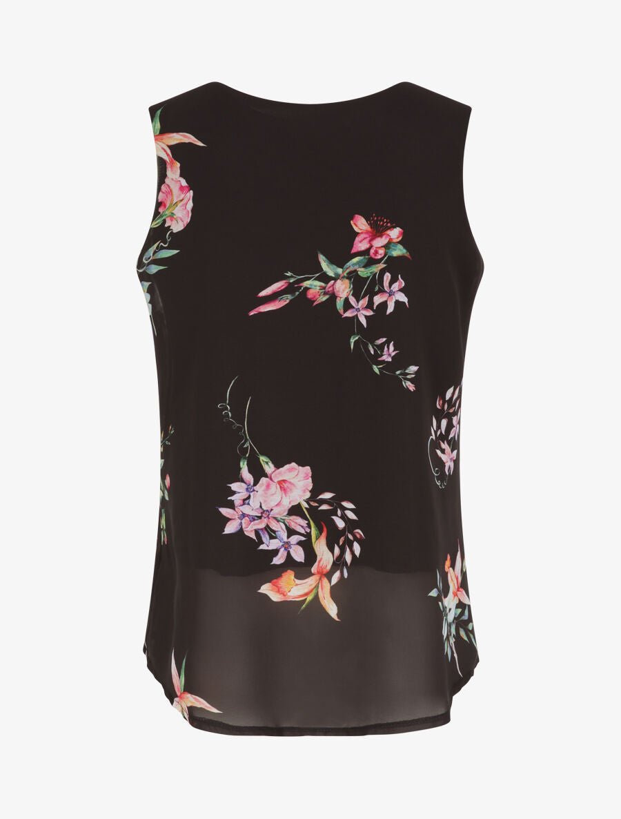 Top droit fleuri à col zippé - Noir - 2
