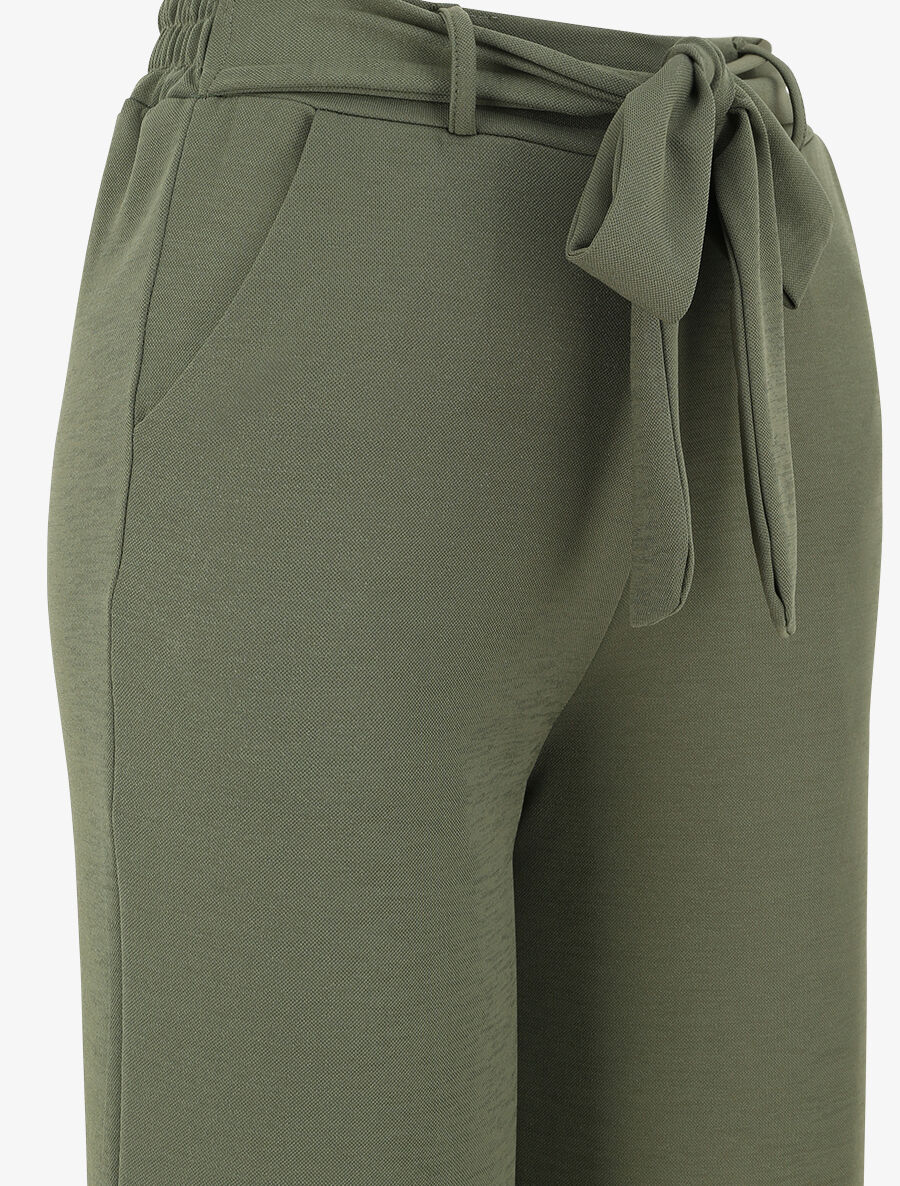 Pantalon droit ample uni à taille haute - Kaki - 3