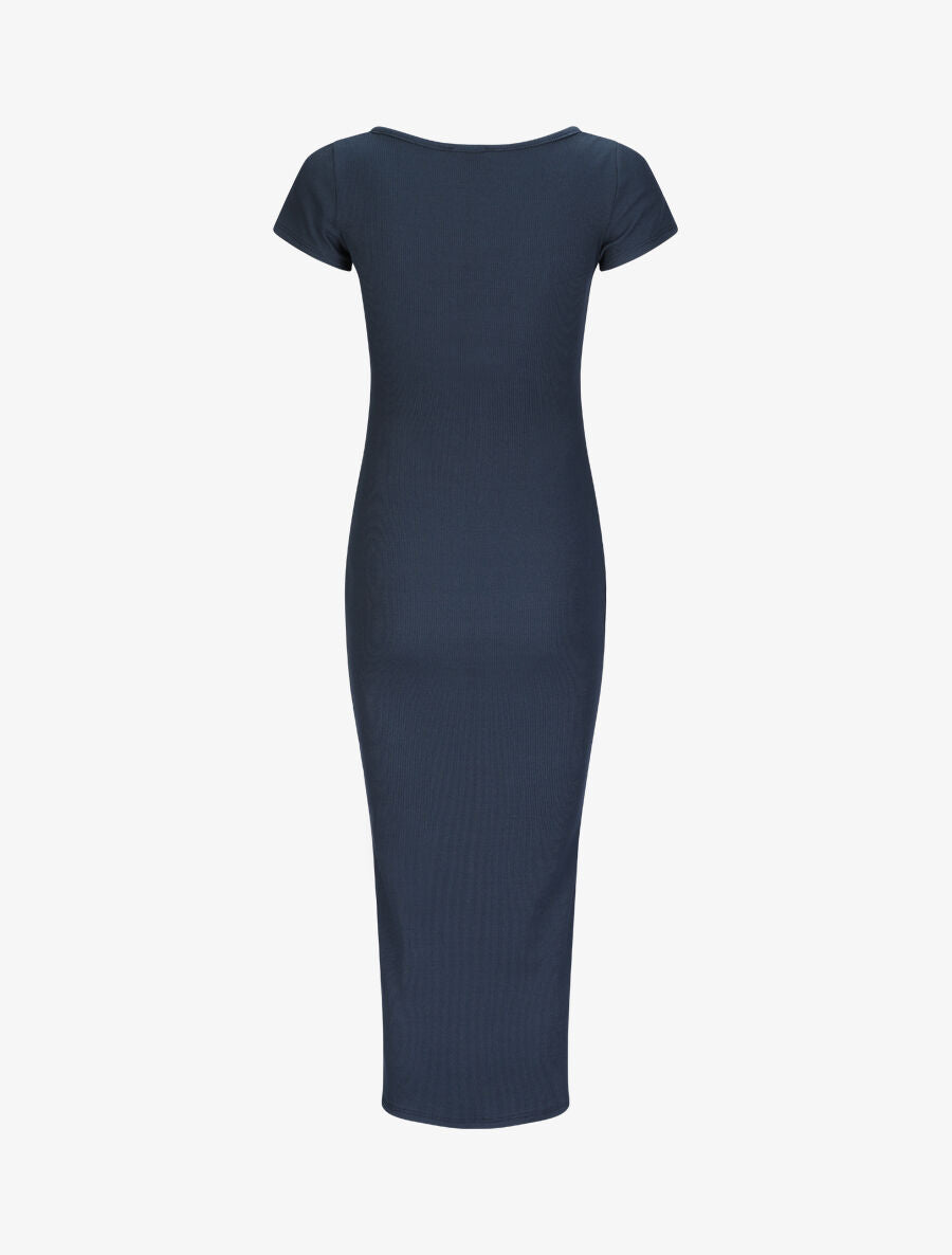 Robe longue fourreau unie à manches courtes - Bleu - 2