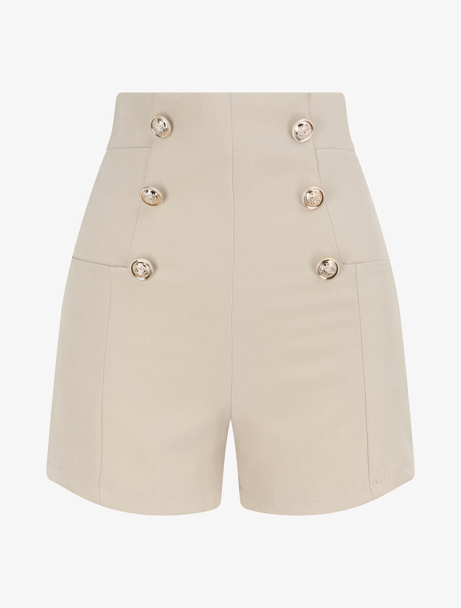 Short uni à boutons stylisés - Beige - 5