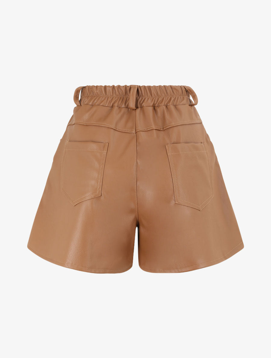 Short uni à taille élastiquée - Camel - 2