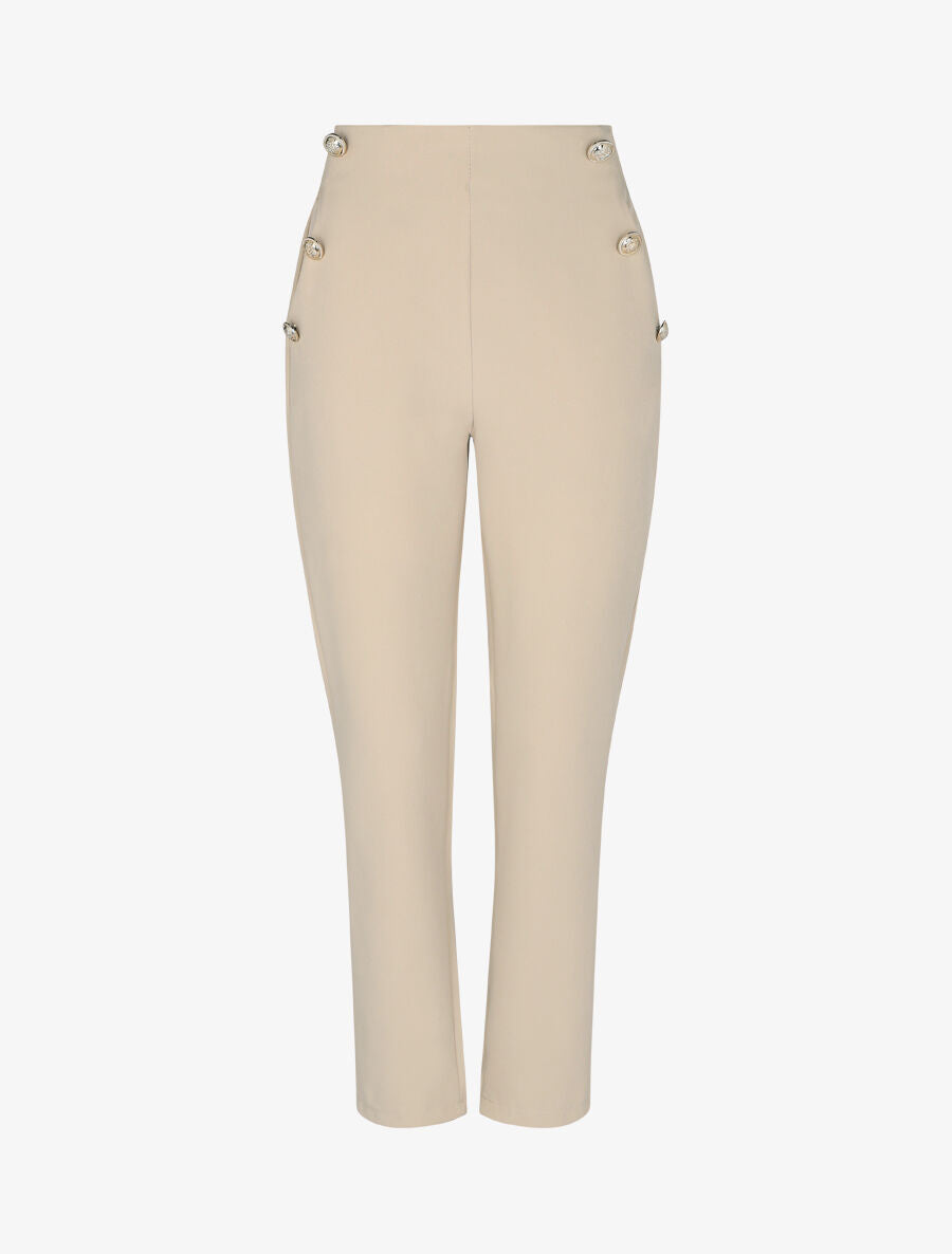 Pantalon slim à boutons stylisés - Beige - 1