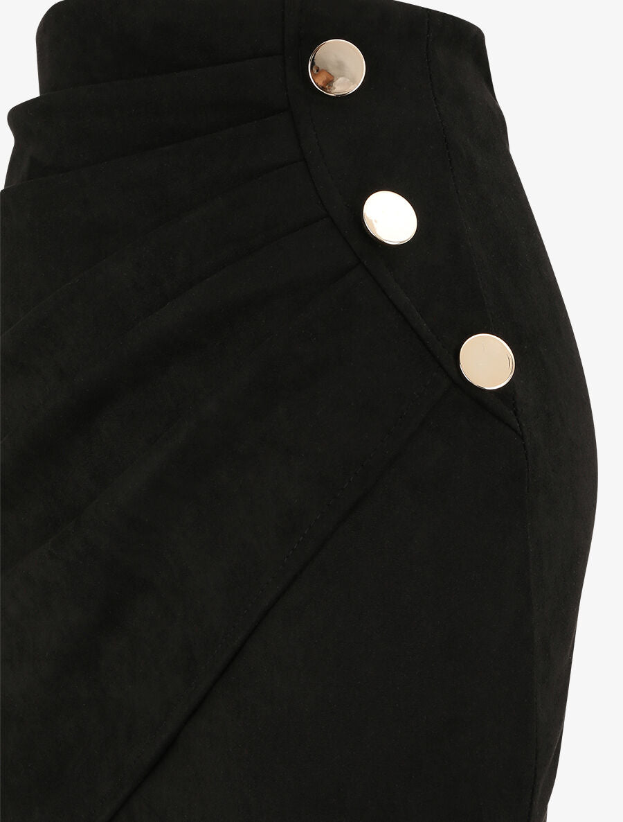 Jupe en suédine drapée style portefeuille - Noir - 3