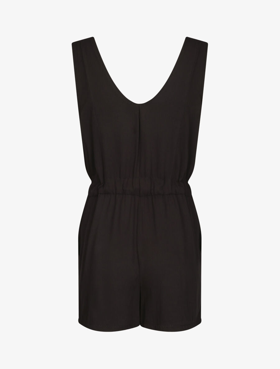 Combishort fluide unie à col zippé - Noir - 2