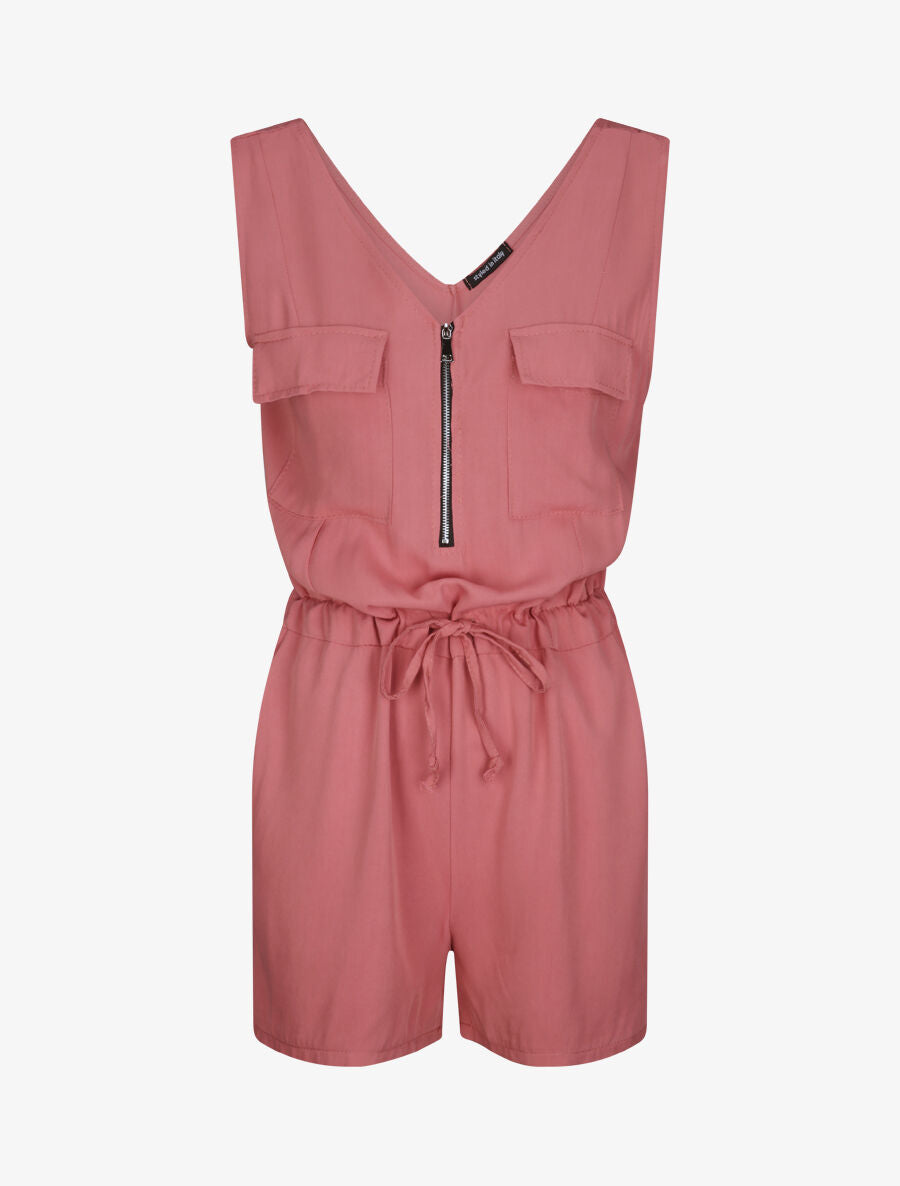Combishort fluide unie à col zippé - Rose - 1