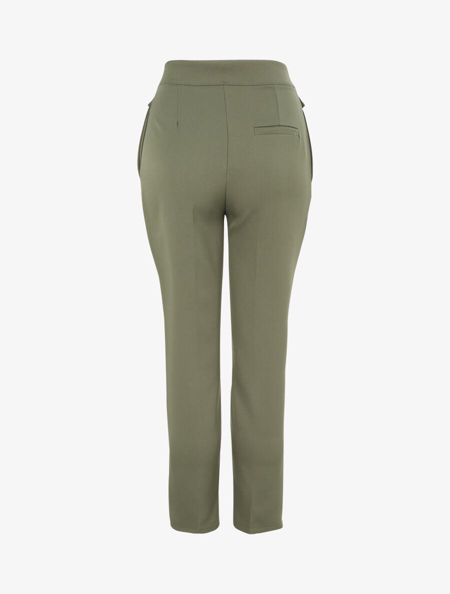 Pantalon carotte taille haute uni - Kaki - 2