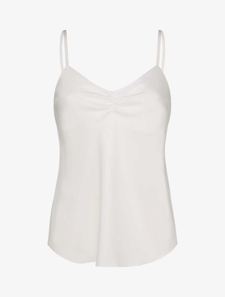 Caraco droit satiné à décolleté froncé - Blanc - 1
