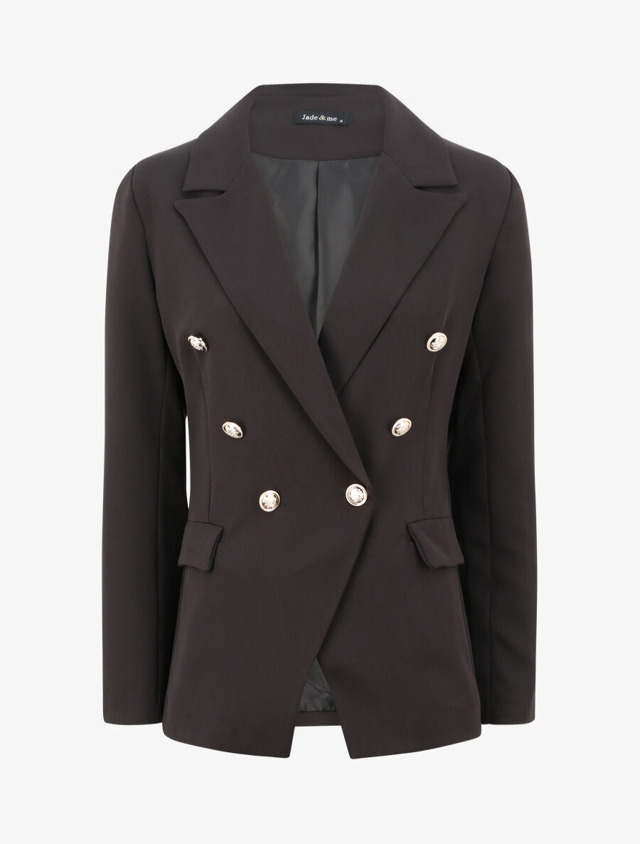 Blazer long croisé à boutons stylisés - Noir - 1