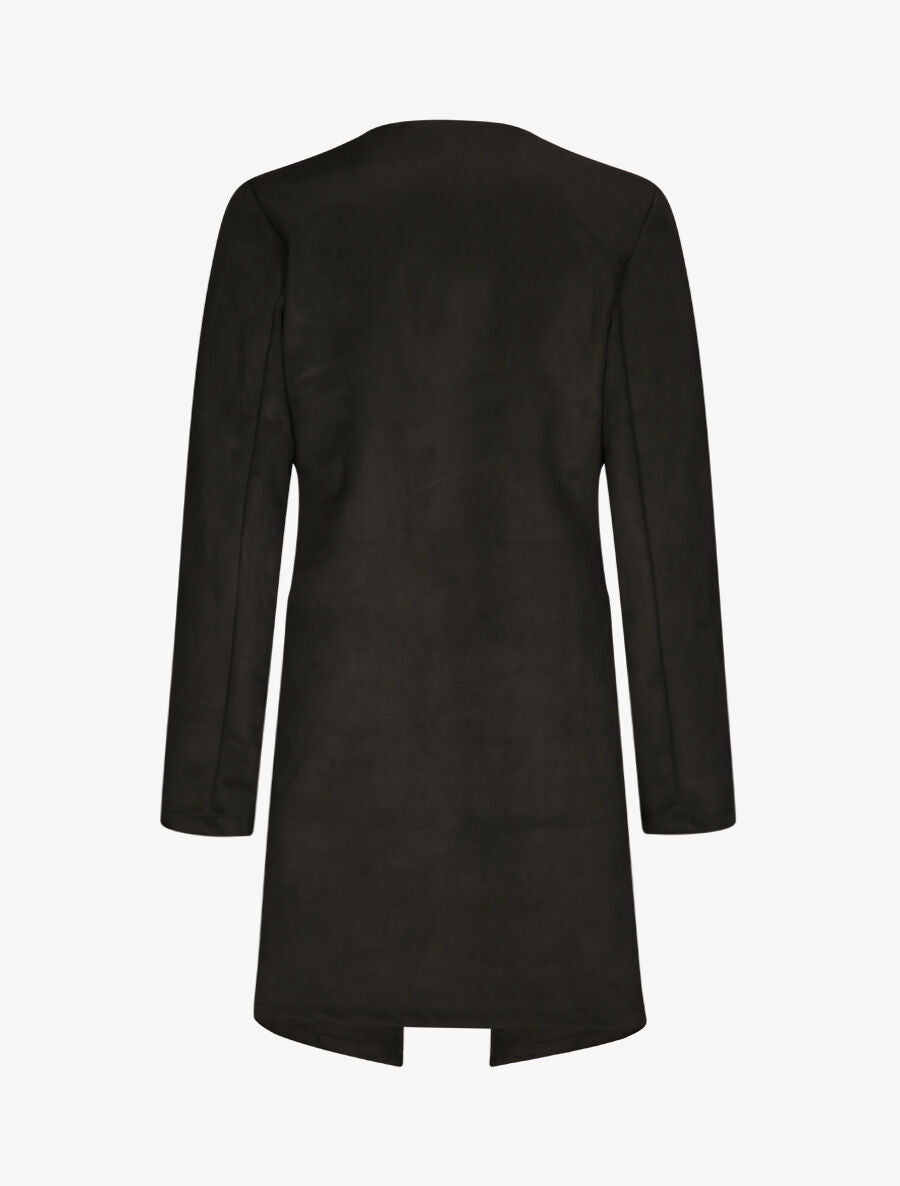 Veste droite mi-longue en suédine - Noir - 2