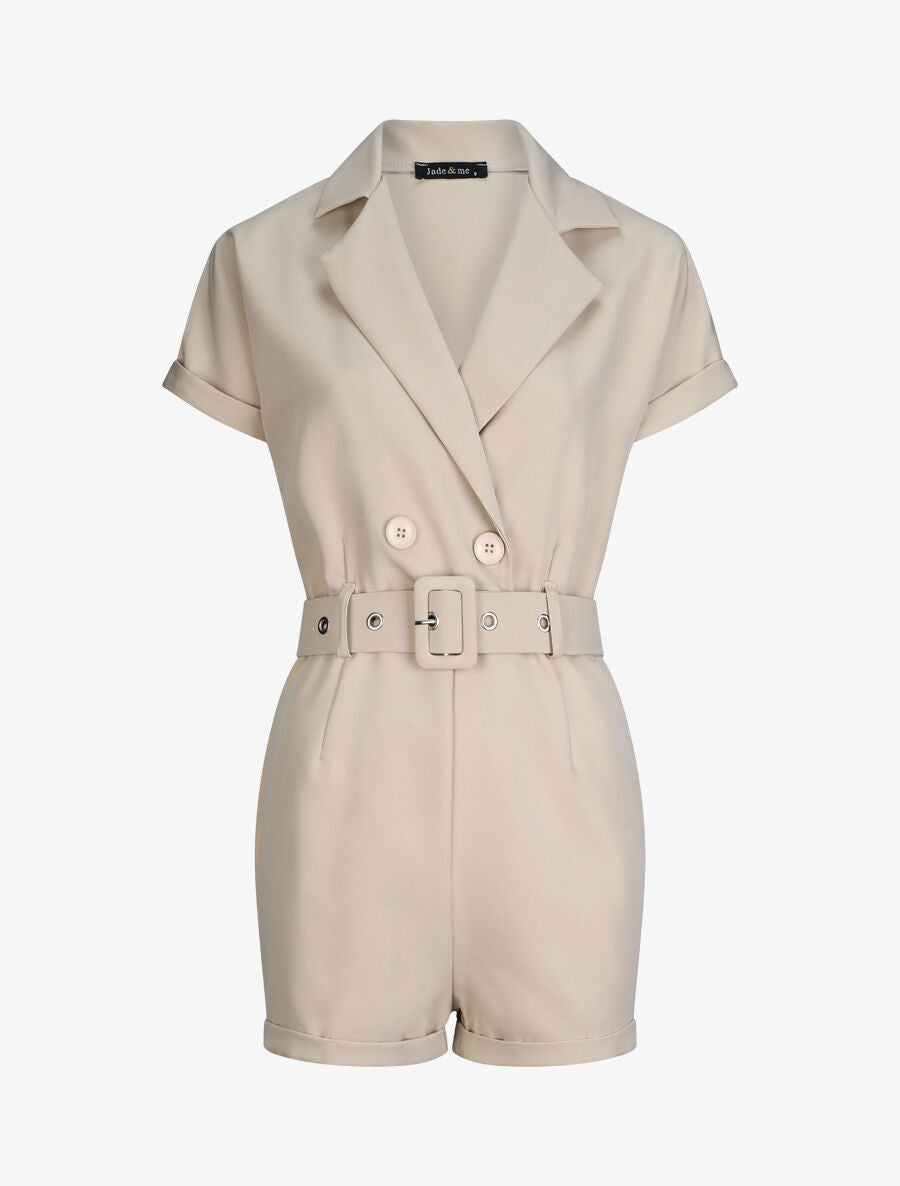 Combishort uni à bords à revers - Beige - 1
