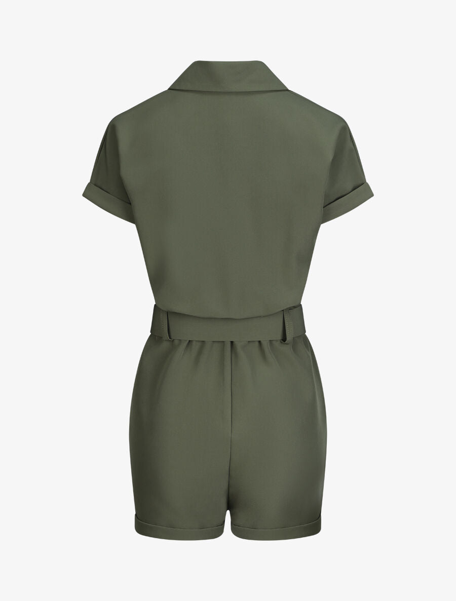Combishort uni à bords à revers - Kaki - 2