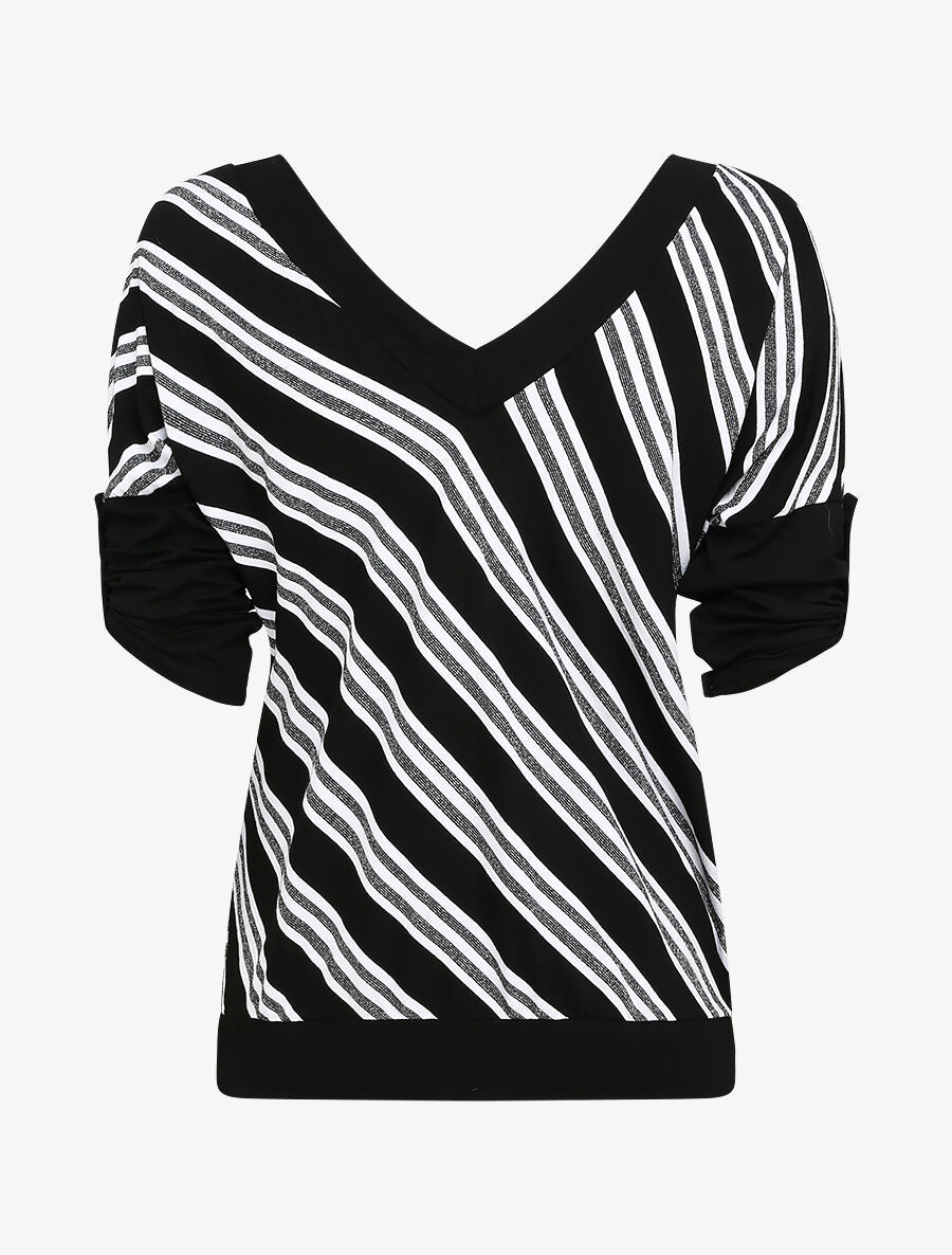 Top droit rayé irisé - Noir - 2