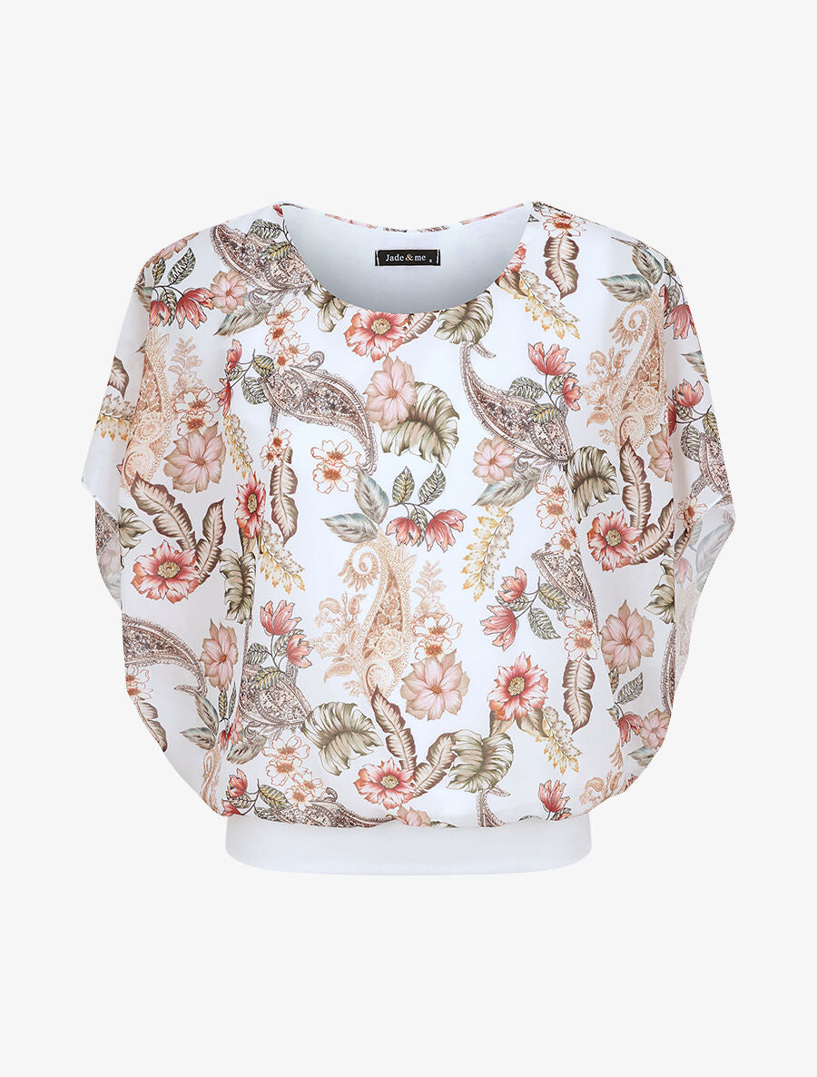 Top boule imprimé fleurs baroques - Blanc - 4