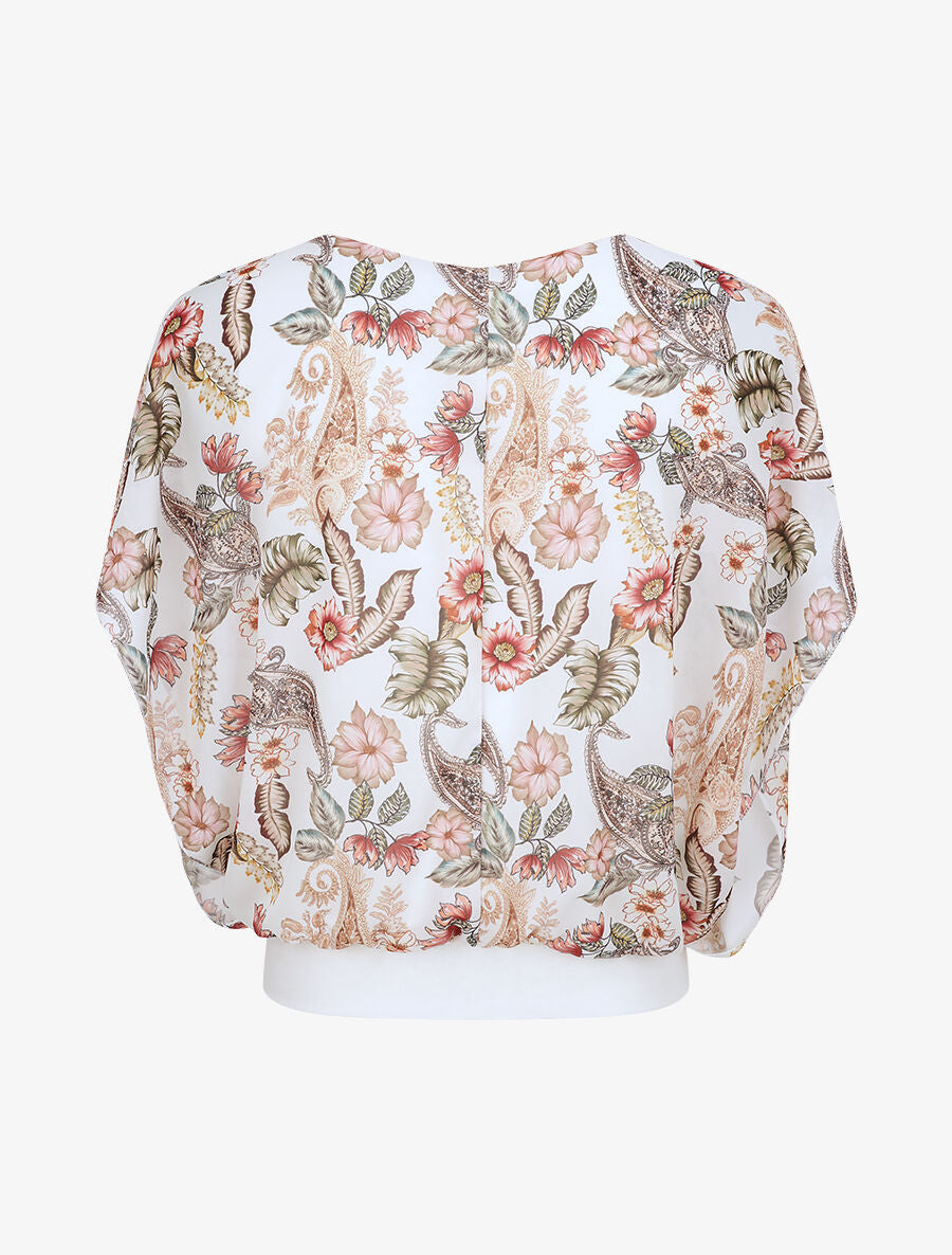 Top boule imprimé fleurs baroques - Blanc - 2