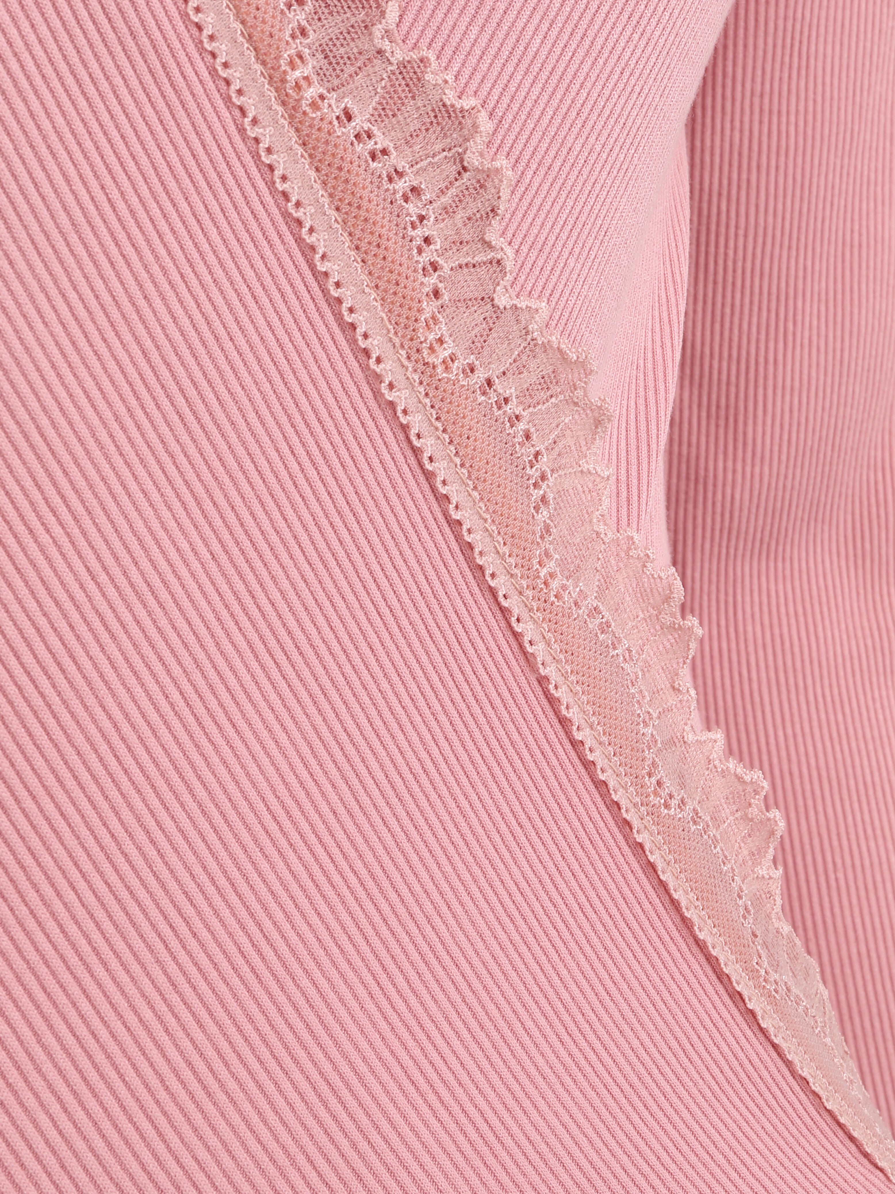 Body côtelé à col cache-coeur en dentelle - Vieux rose - 3