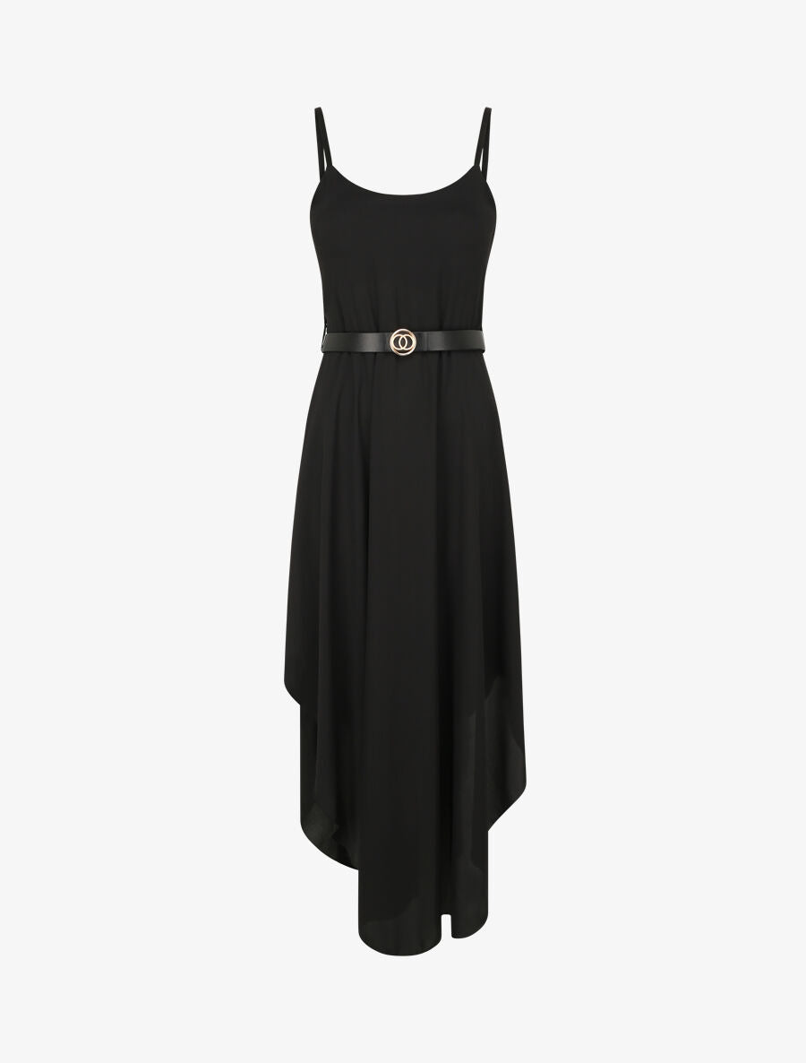 Robe longue asymétrique coupe patineuse - Noir - 4
