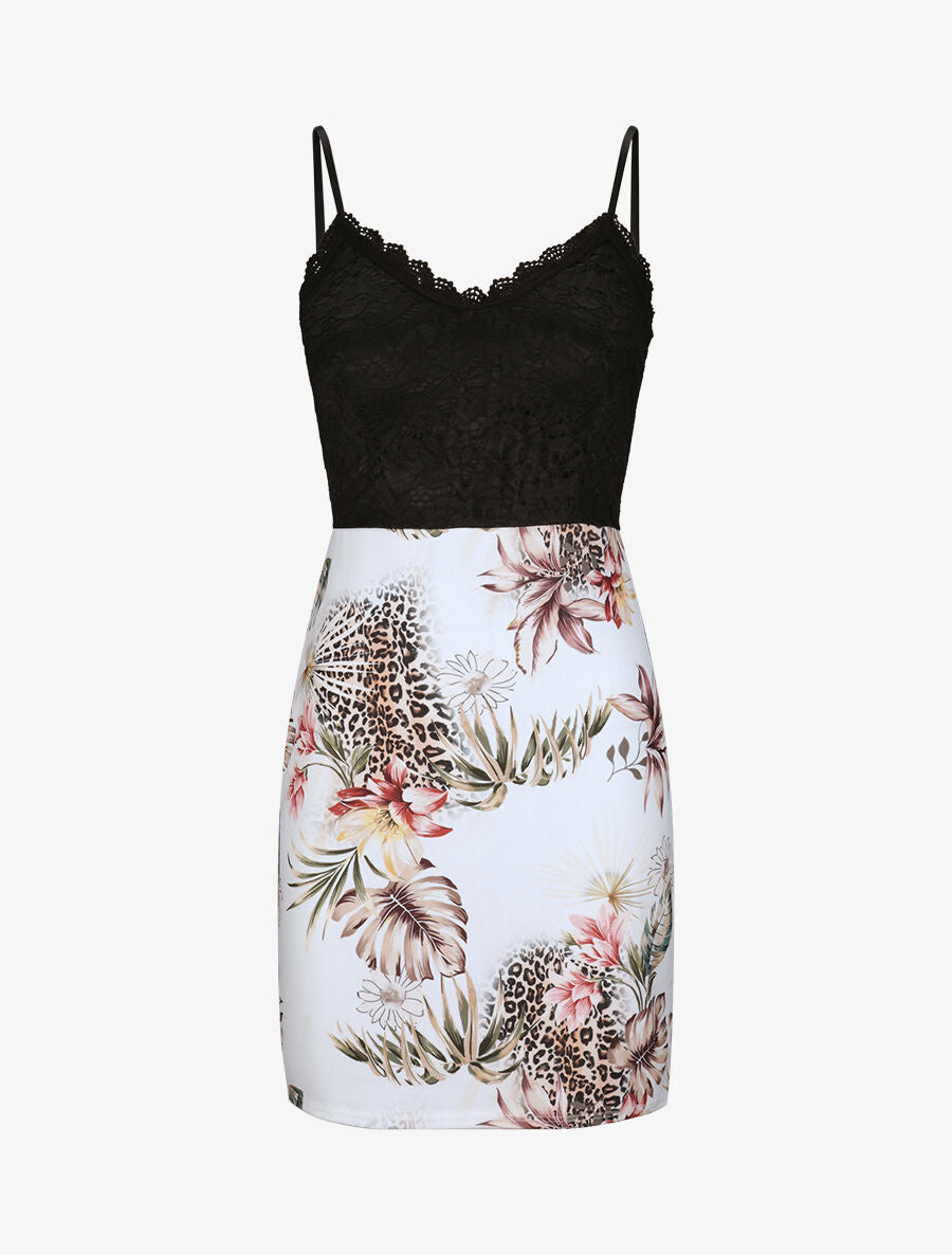 Robe droite à imprimé feuilles - Blanc - 1