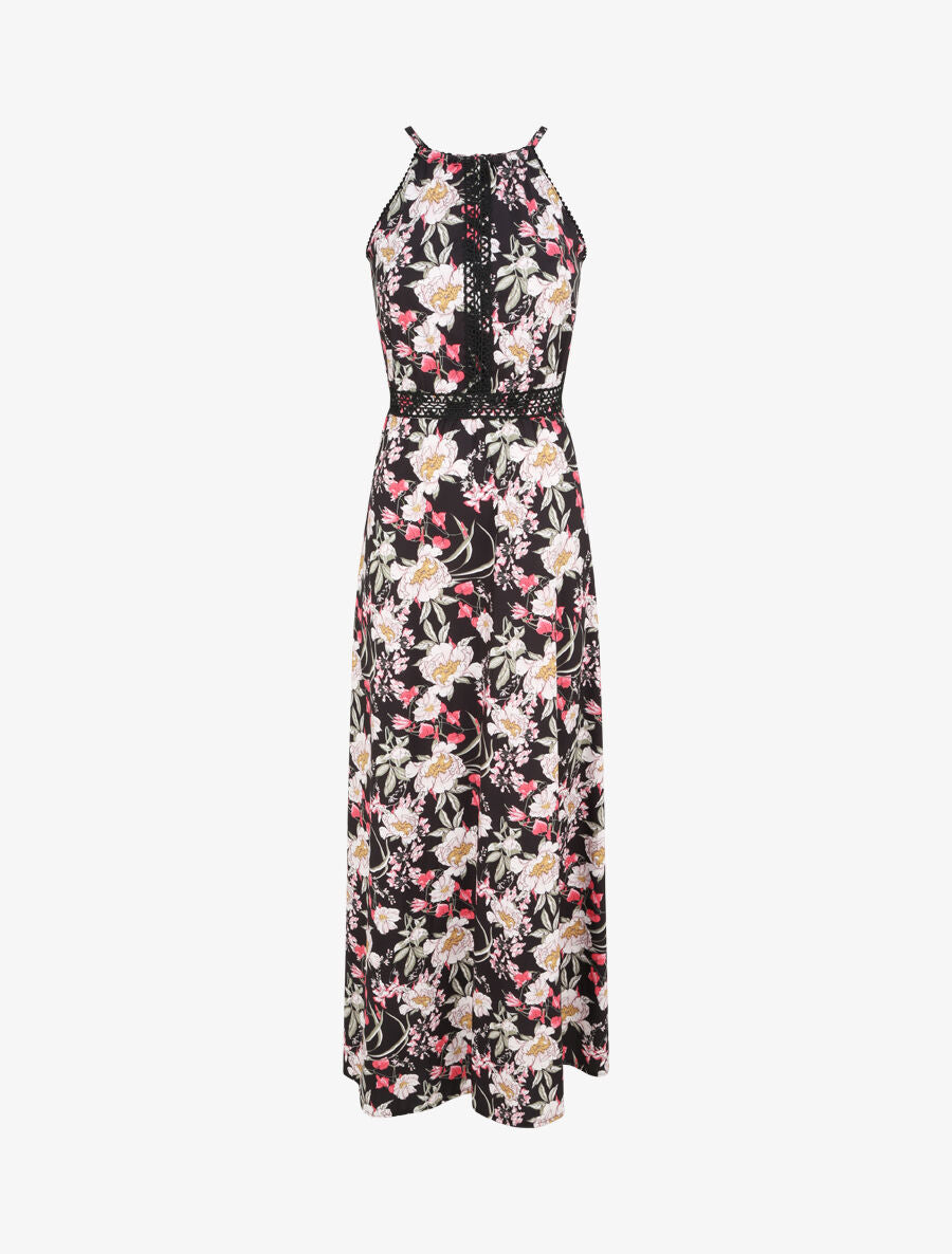 Robe longue à imprimé fleurs - Noir - 1