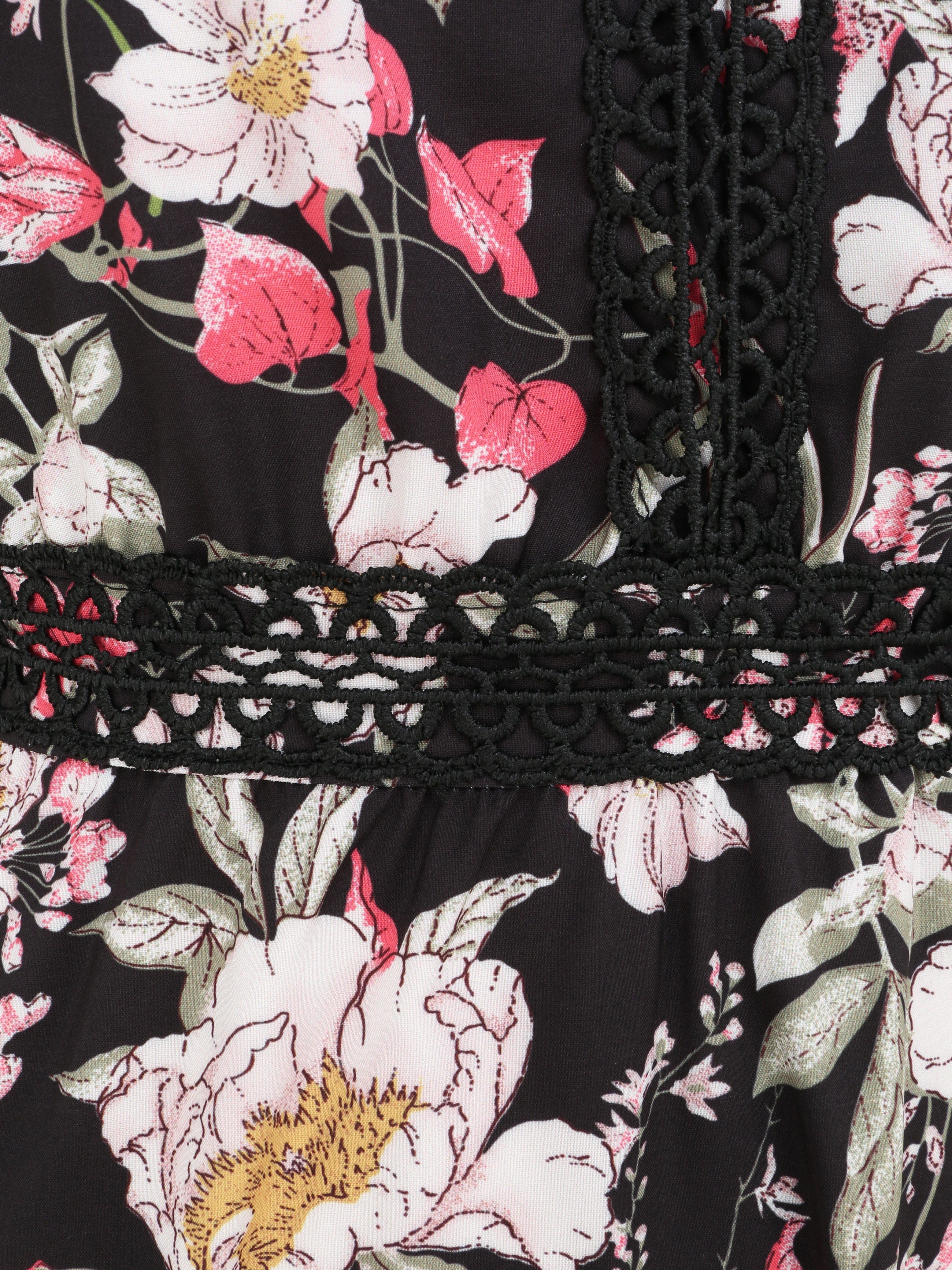 Robe longue à imprimé fleurs - Noir - 3