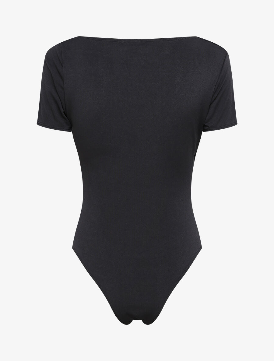 Body ajusté uni à col asymétrique - Noir - 2
