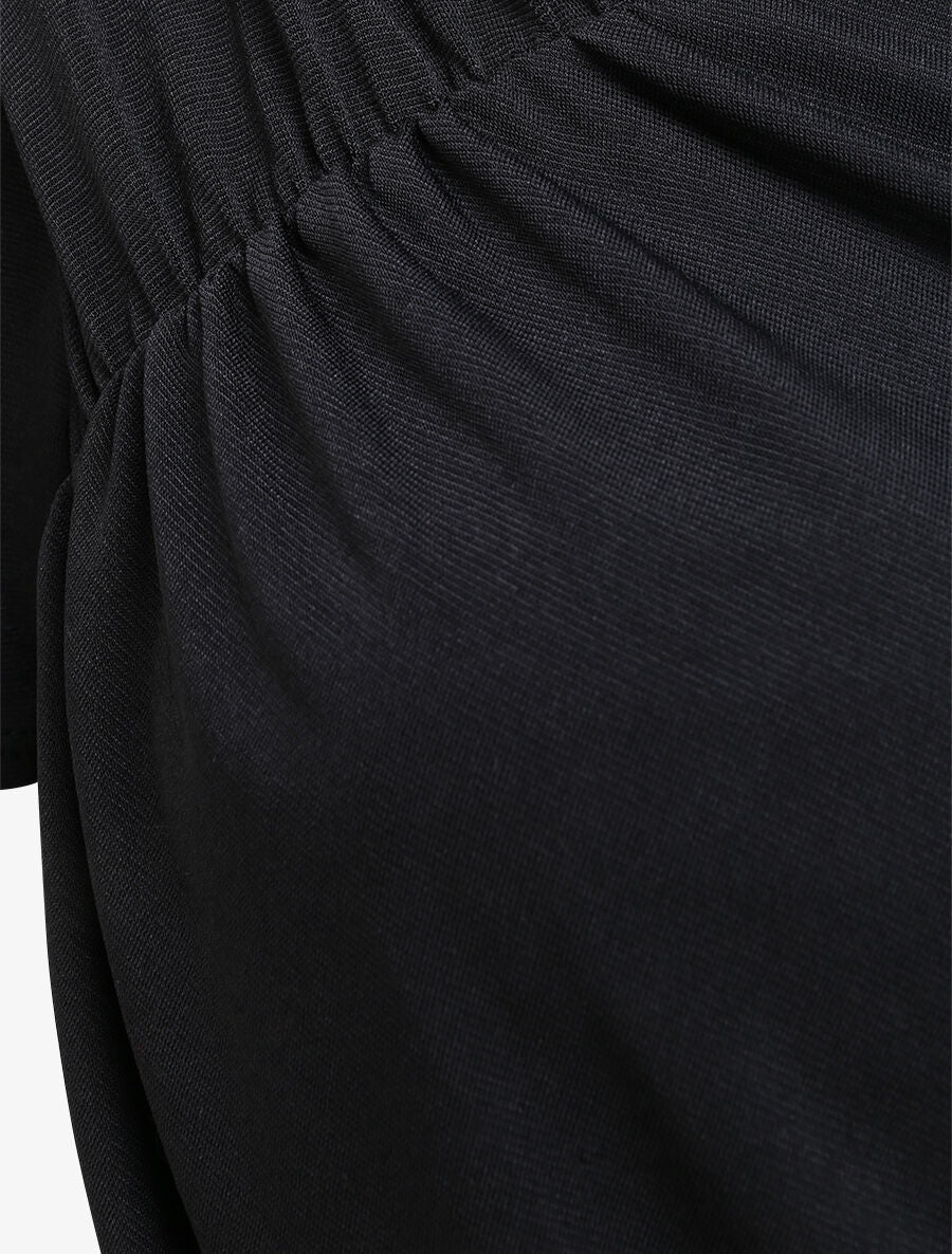 Body ajusté uni à col asymétrique - Noir - 3