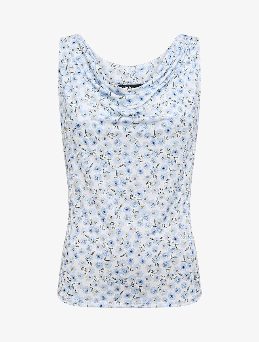 Top droit col bénitier imprimé marguerites - Blanc - 4
