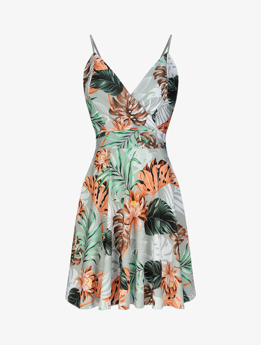 Robe patineuse courte imprimé tropical - Vert olive - 4