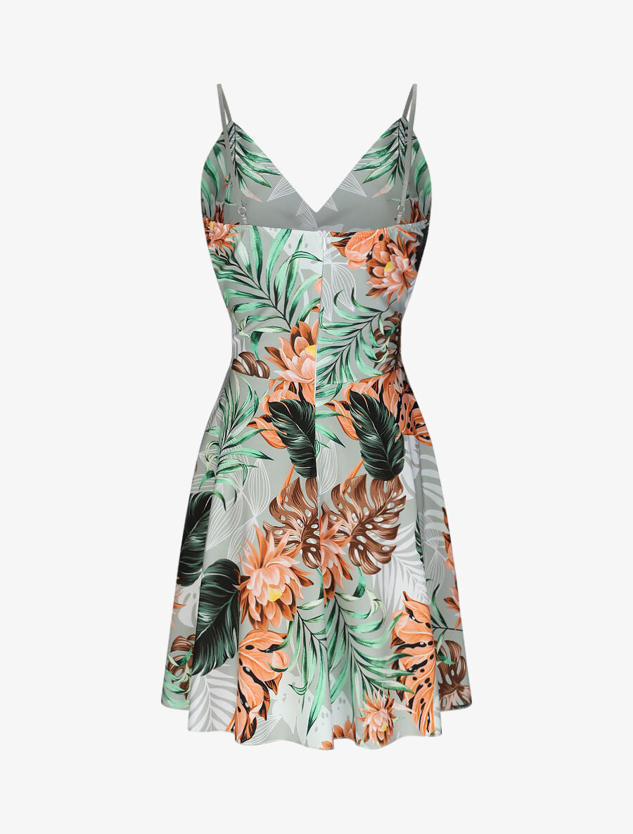 Robe patineuse courte imprimé tropical - Vert olive - 2