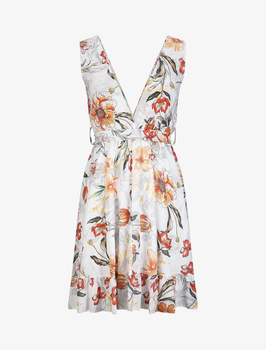 Robe cache-coeur à imprimé grandes fleurs - Blanc - 1