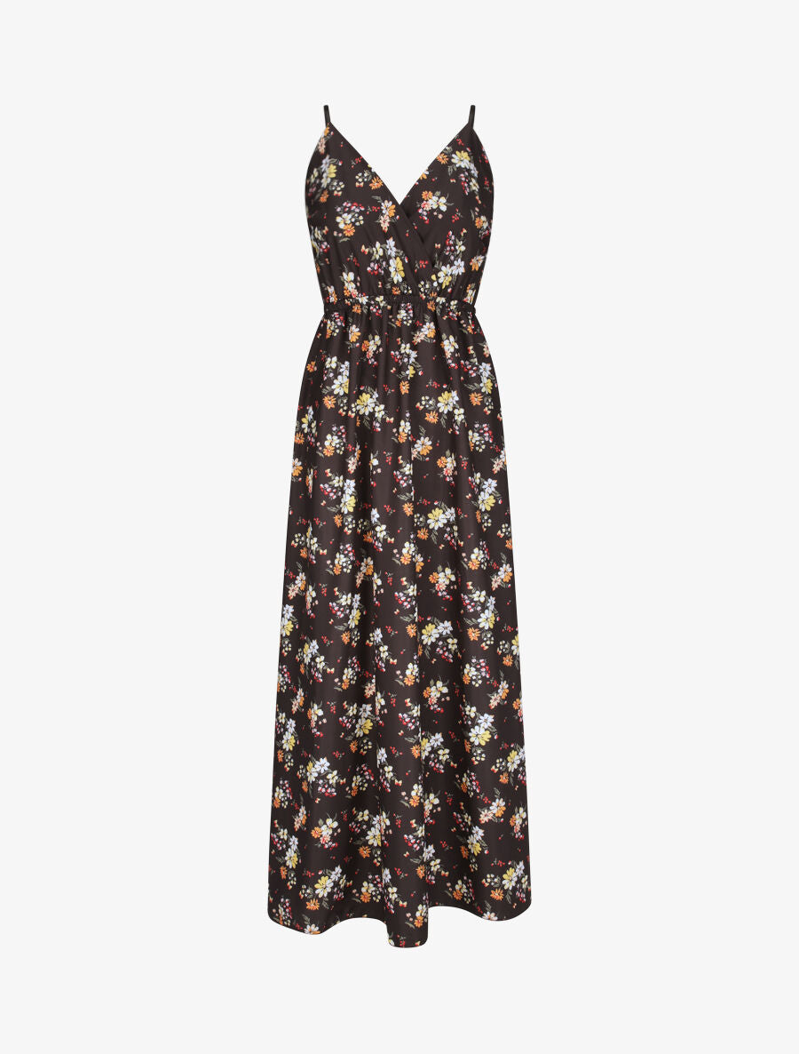 Robe longue à imprimé petites fleurs - Noir - 1