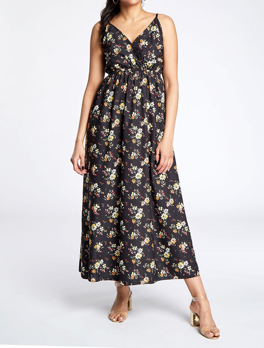 Robe longue à imprimé petites fleurs - Noir - 4