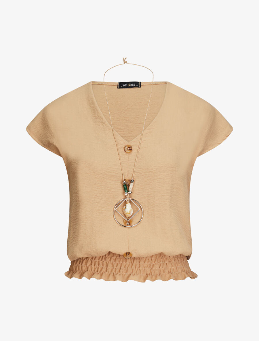 Top élastiqué avec sautoir - Camel - 4