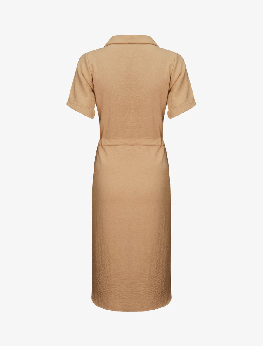 Robe chemise à taille élastiquée - Camel - 2