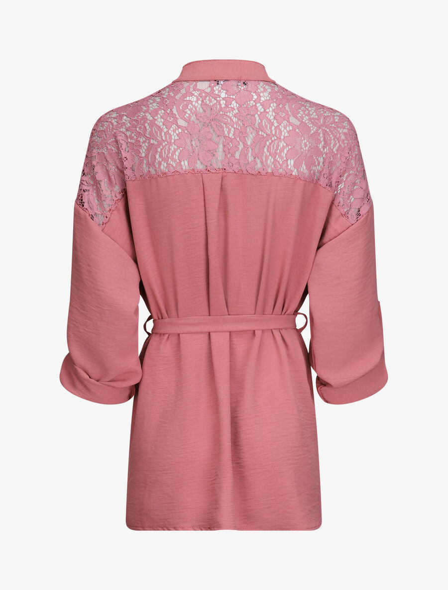 Tunique style chemise à détail dentelle - Vieux rose - 2