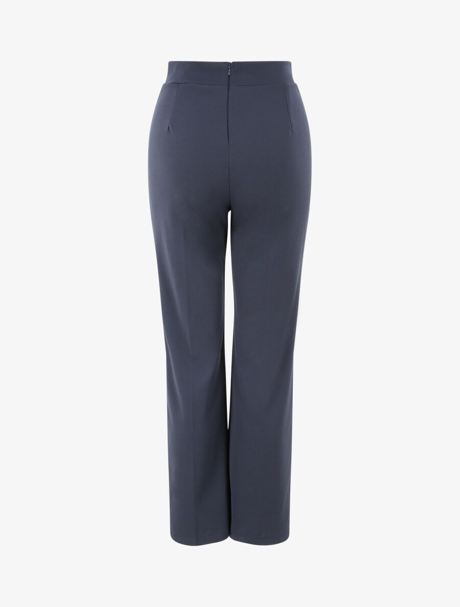 Pantalon droit uni taille haute - Marine - 2