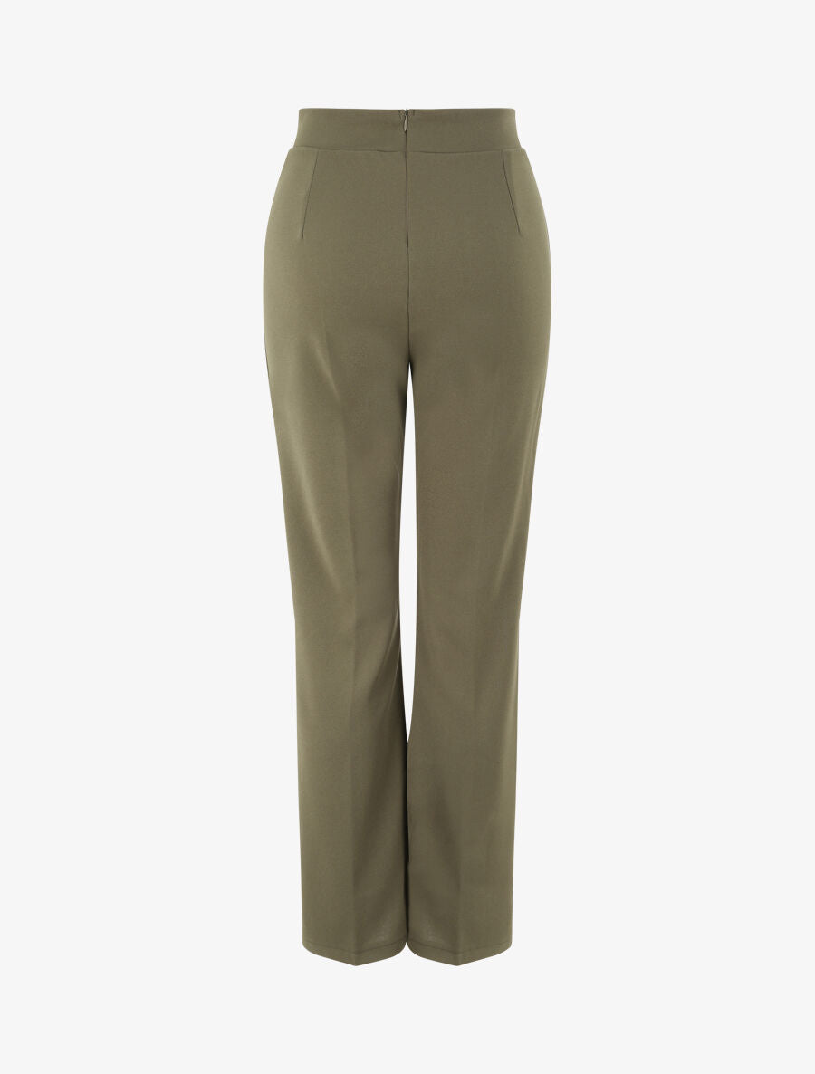 Pantalon droit uni taille haute - Kaki - 2
