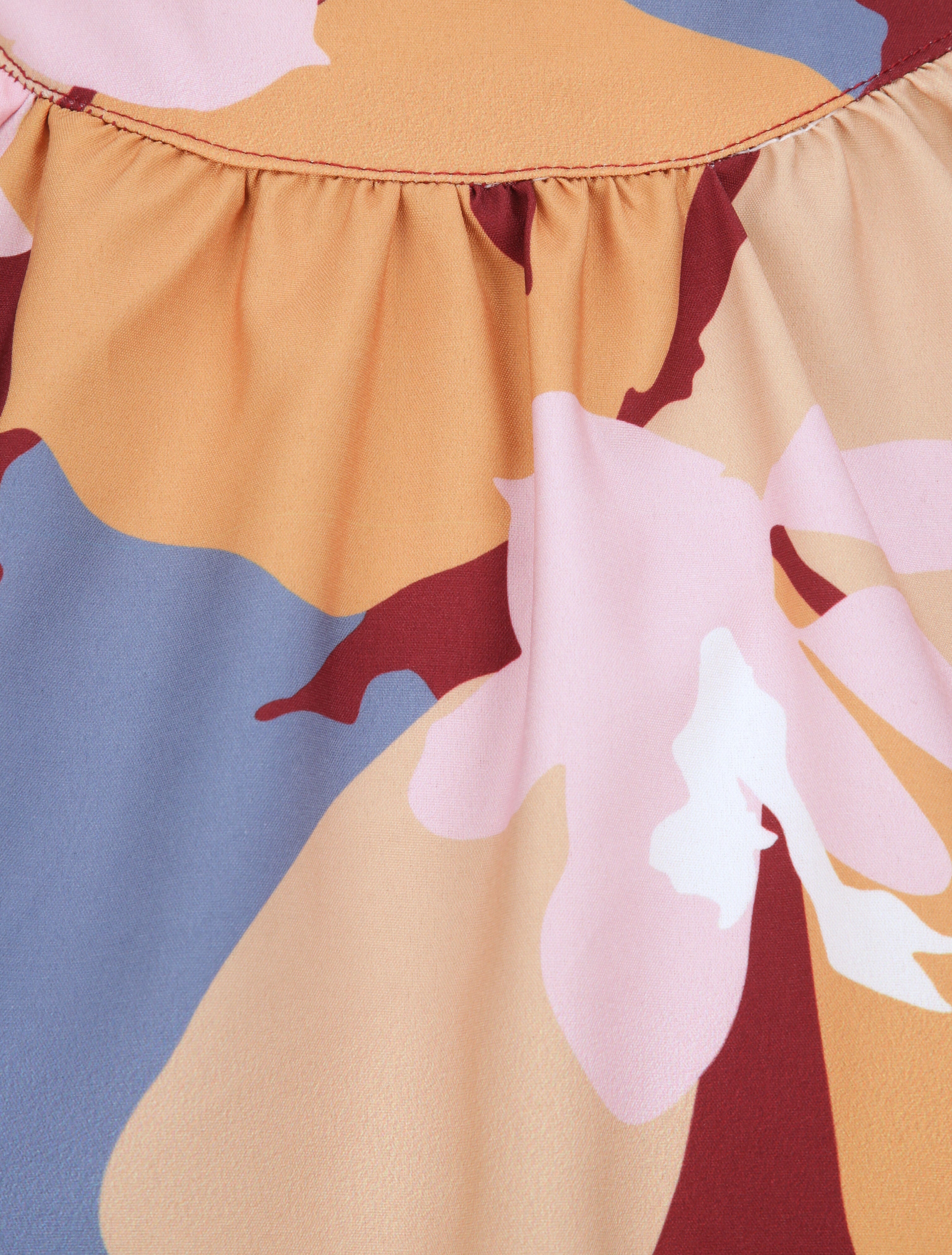 Robe bi-matière imprimé à col montant - Bordeaux - 3